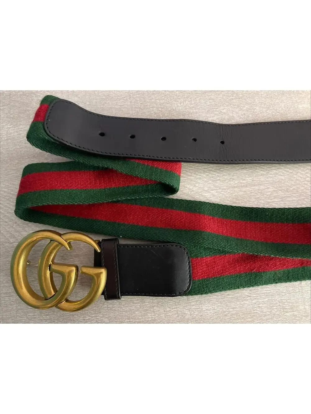 Gucci Green & Red Striped #409416 HE21T 105•42 #480199 Double G Web Belt! MZZ8